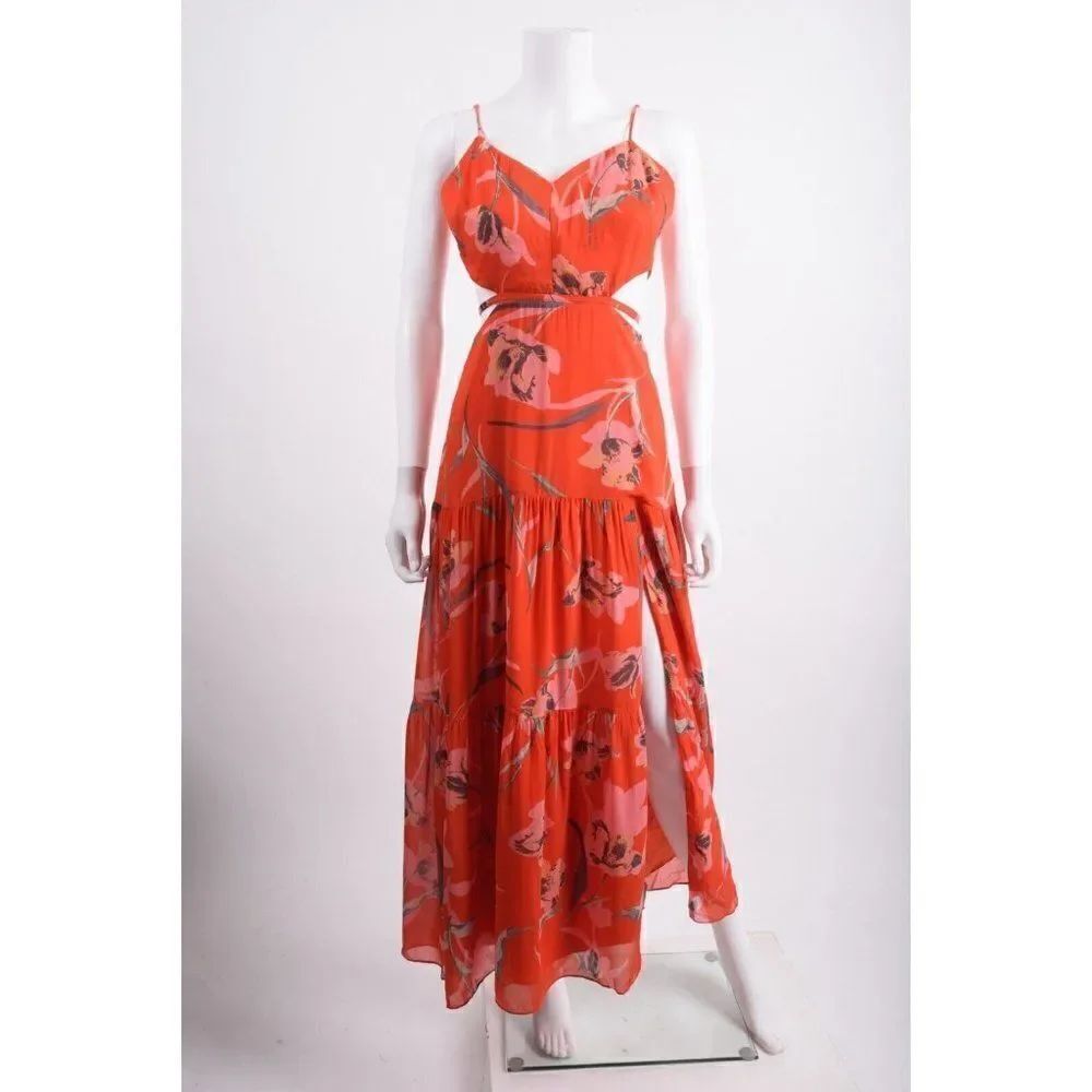 Milly Womens Wilda Cut-Out Strappy Maxi Dress Sz 6 Red Botanica Floral NWT